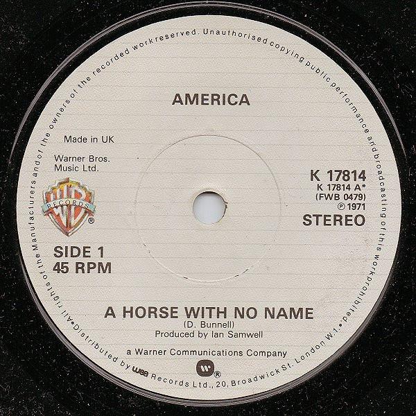 

7inch Record AMERICA - A Horse With No Name K17814 Warner Bros. Re 1981 UK Rock Used