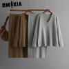 Women's Autumn and Winter V-neck Long-sleeved Loose Knitted Skirt Is Fashionable and Chic, A Two-piece Commuting Outfit for Women