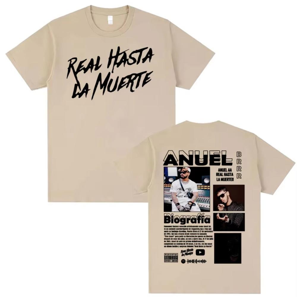 Rapper Anuel AA Real Hasta La Muerte Cover T Shirt Male Fashion Hip Hop Oversized T Shirt Men Women Casual O-Neck Loose T-shirts