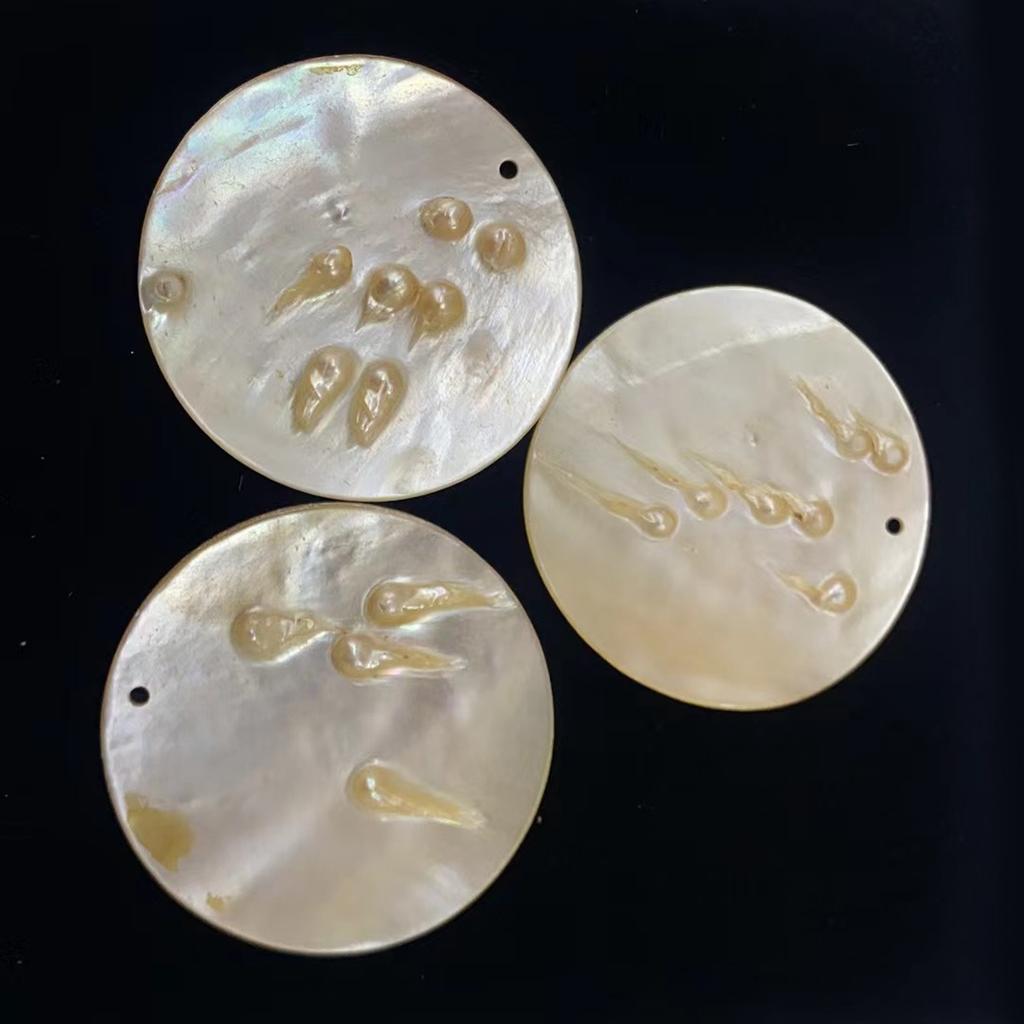 3Pcs/Pack Large Blister Pearl Shell Discs 50x50mm Single Hole Round Mother Of Pearl Charms For DIY Statement Earrings Pendant Ocean Jewelry Making
