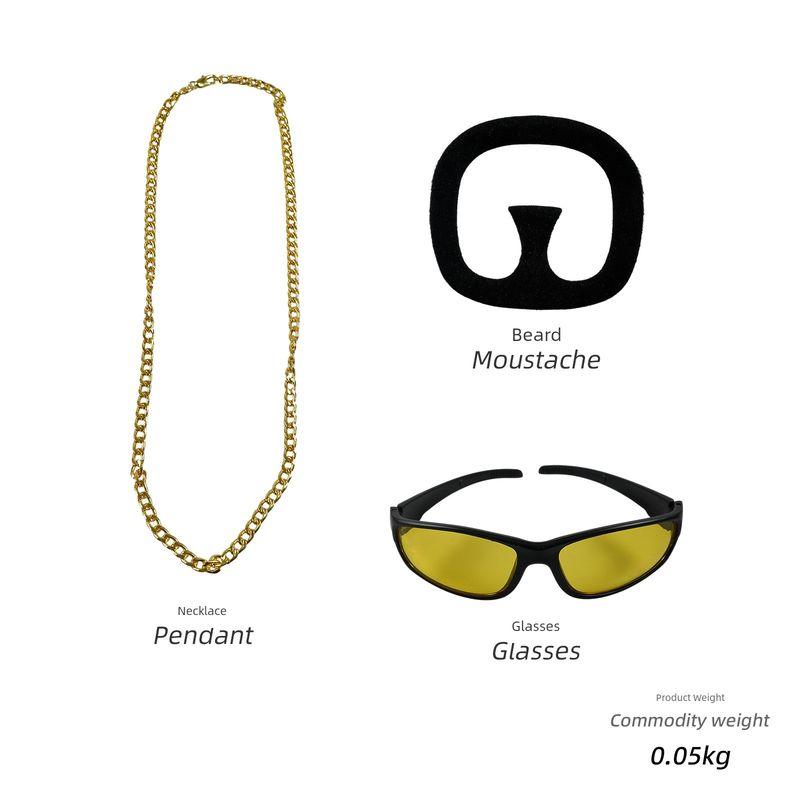 Halloween Cosplay Costume Retro Disco Patent Leather Shiny Cosplay Two-Dimensional Anime Character Stage Costume Accessories (Beard + Necklace + Glasses) XXL