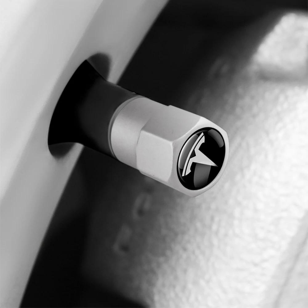 Bilklistermärke Tesla 4 st Bilhjul Däckventilhatt Nylon Nyckelring Snöre Nyckelringar För Tesla WYE Invader Juguete Modell 3 Y S X Spa