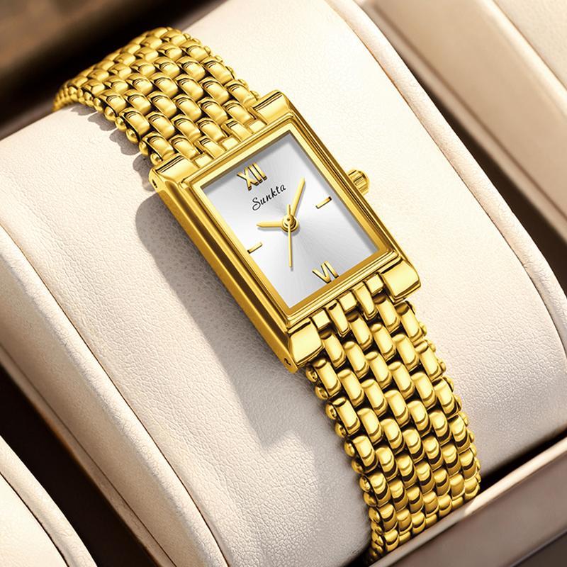 SUNKTA Montre Mode Femme Carrée Créative Acier Inoxydable Étanche Pour Femmes Élégant Bracelet Montre à Quartz Dames