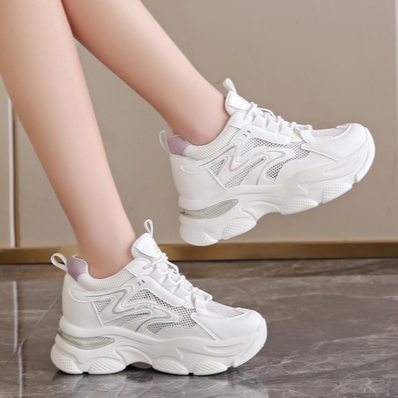 Fashion Women's Mesh Chunky Platform Sneakers Breathable Lace Up Running Trainers Woman 2024 Thick Bottom Non Slip Sports Shoes Ladies