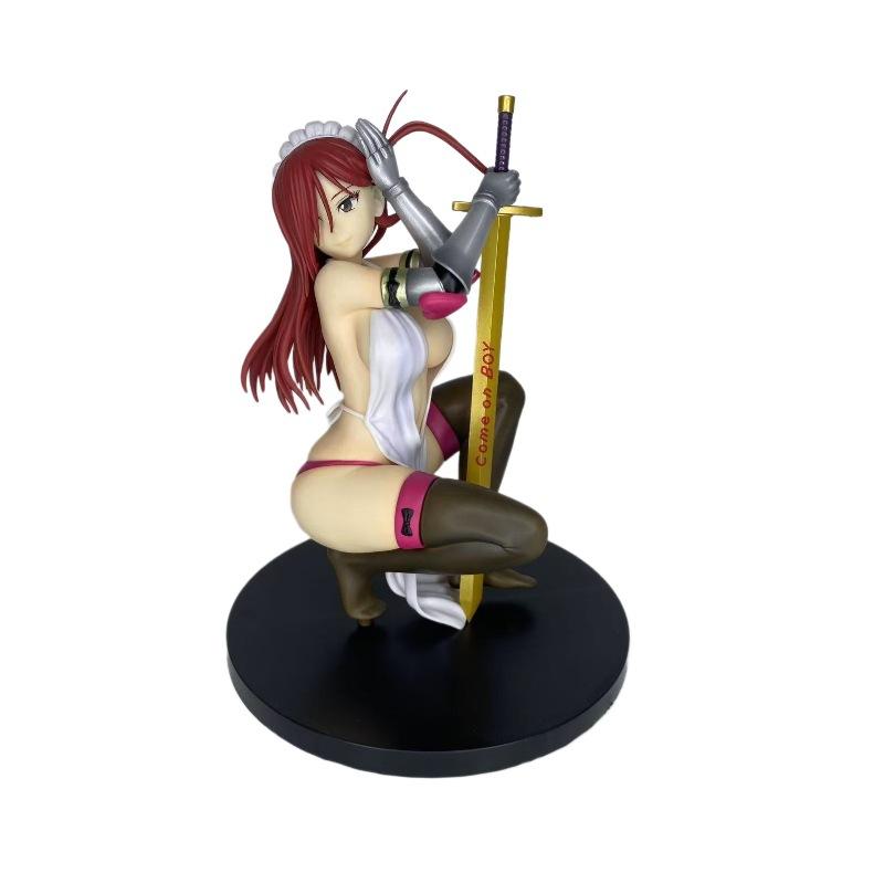 Fairy Tail Armored Erza Scarlet Anime Figure Squatting Pose Maid Style Collectible Statue Desktop Decoration Boxed For Anime Fan no box