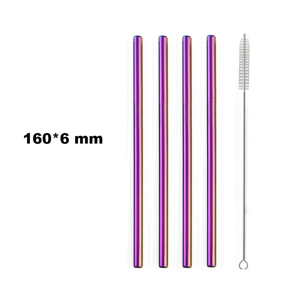 Fruit Juice Straws Mini 160mm Short Rainbow Stainless Steel Metal Straws Straight Bend Reusable Drinking Small 4Straw 1prush