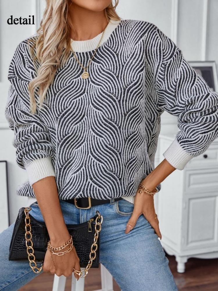 Women Casual Oversized Knitted Mock Neck Long Sleeve Loose Fit Pullover Sweater Print Colorblock Fall Winter Fashion