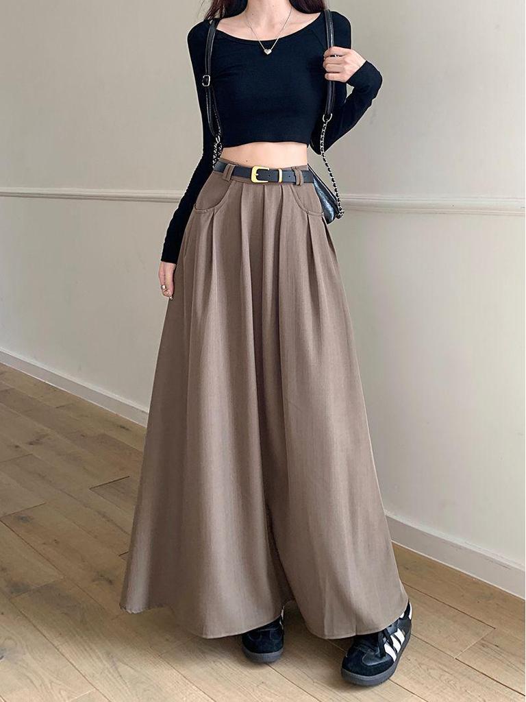 2026 New High-Waist A-Line Chic Long Suit Half-Skirt for Women - Spring/Autumn Korean Style Slimming Umbrella Skirt