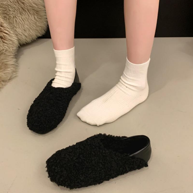Fashion Winter New Flat Cotton Boots Women's Fashion Round Head Plush Deep Mouth Anti-slip Wear-resistant Low-top Shoes