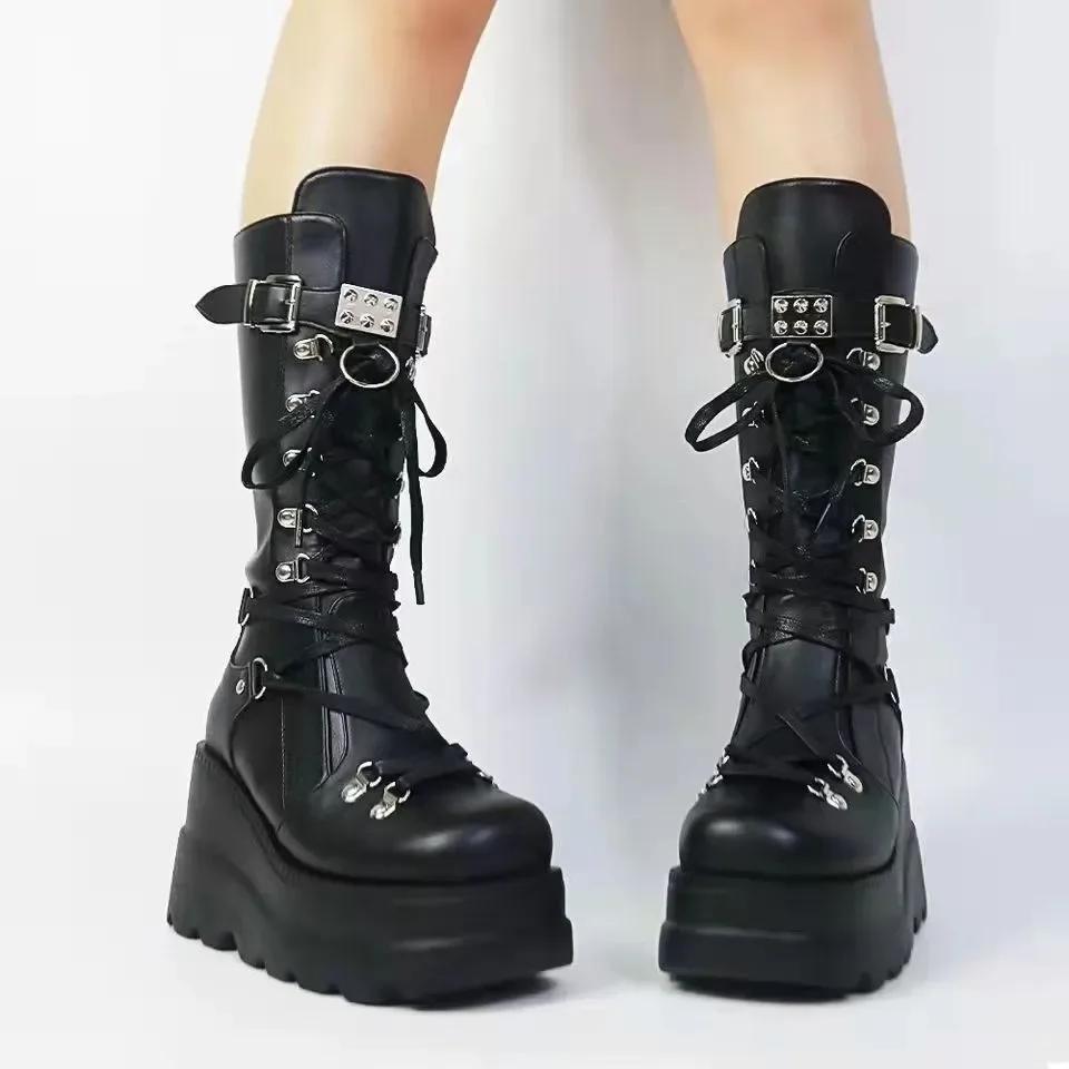 Women High Boots Cosplay Mid-calf Boots High Platform Wedges Boots 2025 Autumn Winter New Designer Gothic Shoes