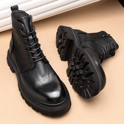 Martin Boots British Leather Retro Short Boots Casual Round Head Tooling High-Top Leather Shoes Winter Platform Men'S Boots Tide