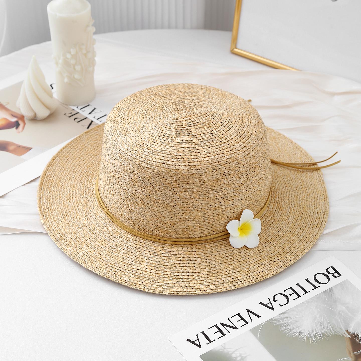 

Girls Floral Ribbon Straw Hat Summer Breathable Sun Hat Women Fashion UV Protection Woven Cap 56-58cm
