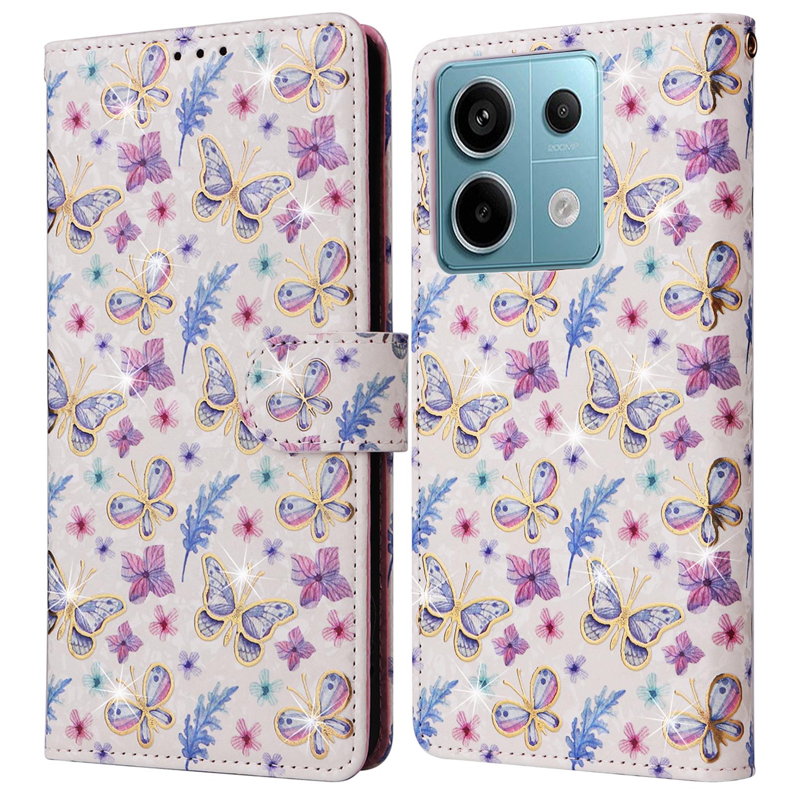 

For Xiaomi Redmi Note 13 Pro 5G/Poco X6 5G Case Lacquered Flower Leather Wallet Phone Cover Butterfly Flower