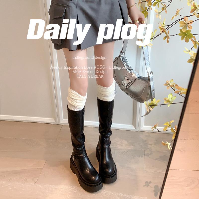 

Cowhide~ elastic thin boots women s thick-soled heightening small long boots ub boots but knee-high knight boots 34