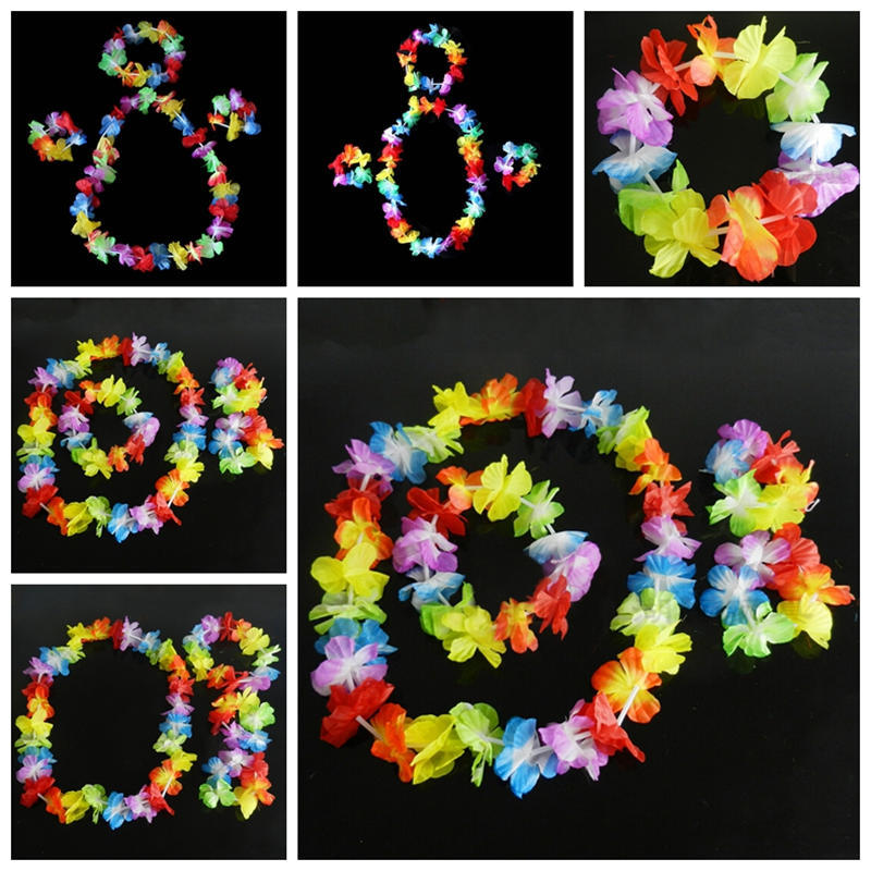 4 Pcs/Set Hawaiian Tropical Hula Luau Grass Dance Head Neck Wrist Garland