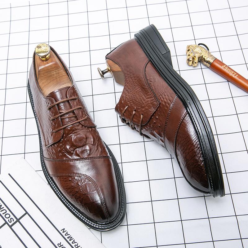 

Мужская обувь модная деловая платья кожаная обувь тренд крокодиловый узор мужская повседневная обувь ретро остроносая кожаная обувь 44 коричневый