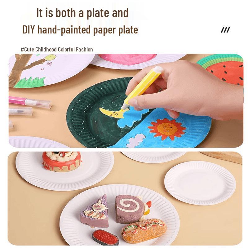 Disposable White Birthday Cake and Party Plates with Cutlery - Perfect for Snacks, Goodies, and Picnics