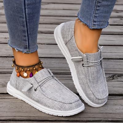 Damen-Segeltuchschuhe im schlichten Stil, lässige Slip-On-Sneaker mit runder Zehenpartie, leichte Wanderschuhe