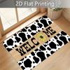 1pc Cow Print Sunflower Welcome English Printed Door Mat - Indoor Outdoor Mat, Pastoral Welcome Theme Carpet, Fleece Material, Soft Cushion 1.02cm, So