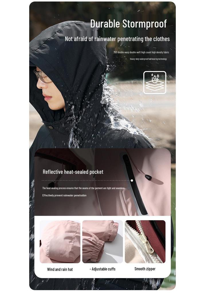 Unisex Trendy Three-in-One Waterproof Jacket for Autumn/Winter Outdoor Activities, Color-Blocked Design for Couples