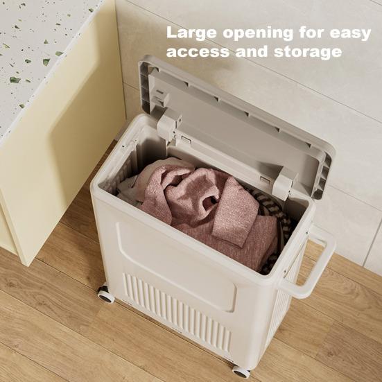 Rollbarer Aufbewahrungskorb mit Rädern, Griff-Design, großes Fassungsvermögen, leicht zu transportieren, freistehender Wäschekorb mit Deckel