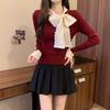 Bow Knitted Sweater Women's Autumn and Winter New Slim-fit Inner Design Bottoming Shirt Atmosphere Wear Top