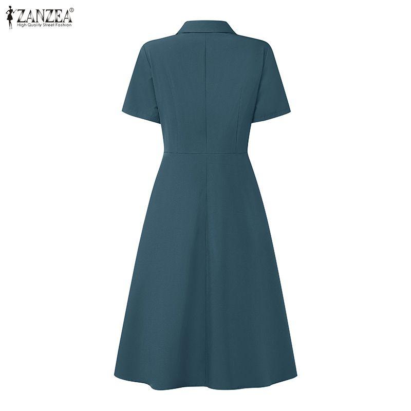 ZANZEA Women Casual Turn Down Collar Summer Short Sleeve Dress