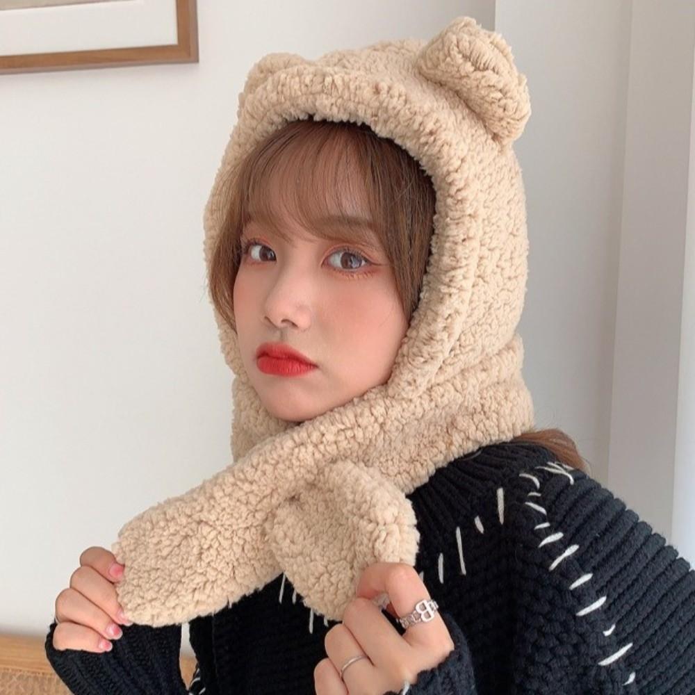 Winter 2-in-1 Cap Scarf Set Warm Neck Warmer Hat Cute Integrated Cap Scarf Outdoor