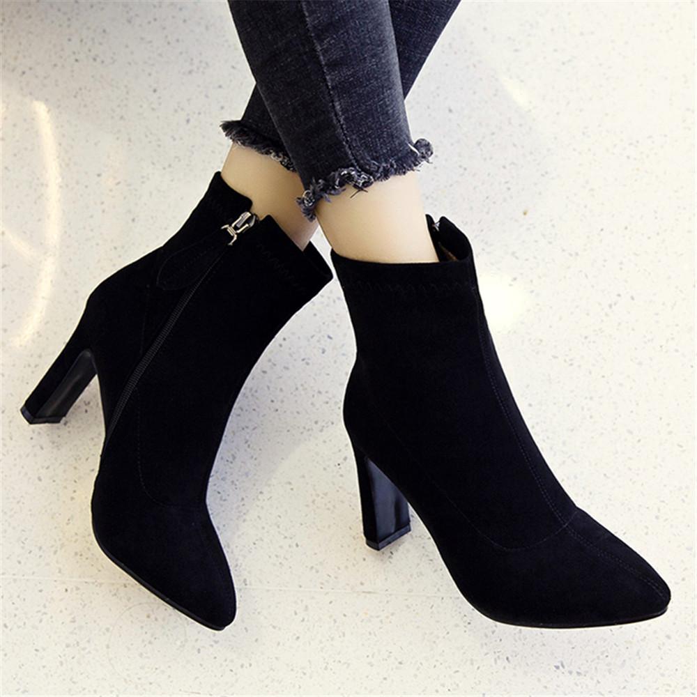 Fashion 2025 New High Heel Boots Women Korean Style Autumn and Winter High Heel Stretch Thin Boots Pointed Toe Sock Boots Women Gray
