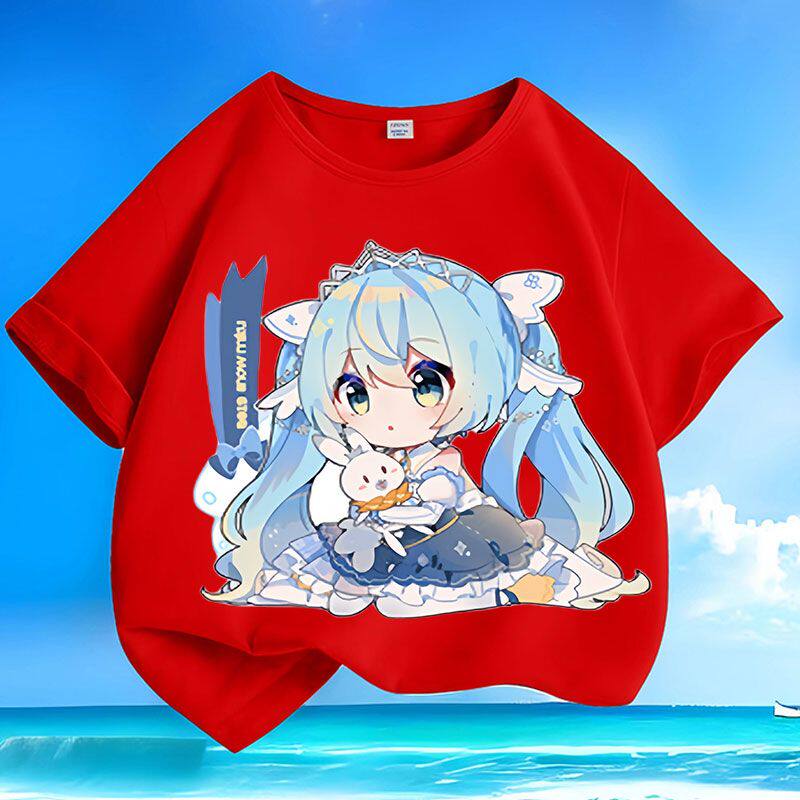 New Cute Hatsune Miku Cotton Printed Unisexs and Womens Summer Loose and Versatile Fashion Casual Round Neck Short Sleeve