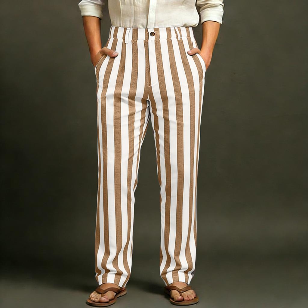Men's Sporty Casual Striped Elastic Waist Straight Leg Pants