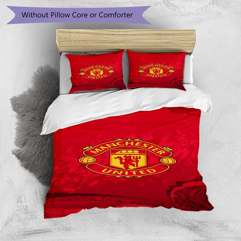 3pcs Duvet Cover Set (1*Duvet Cover + 2*Pillowcase, Without Core),Manchester United F.C Print Bedding Set, Bedroom Decor, All‑Season, Birthday Gift