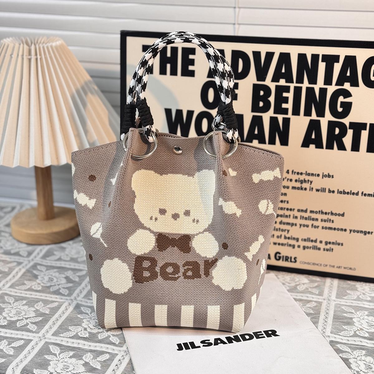 

Large Capacity Japanese & Korean Knit Handbag - Portable, Commuter-Friendly Tote with a Small Square Design for Miscellaneous Items with Ring Fastener