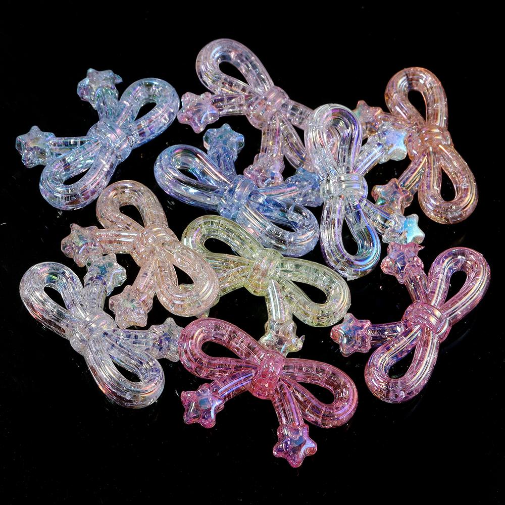 10 Stück 19,5x33,5mm Acryl Schleifenperlen Mehrfarbig Stern Schleifenknoten Abstandshalter Perlen Für Schmuckherstellung DIY Ohrringe Schlüsselanhänger Zubehör