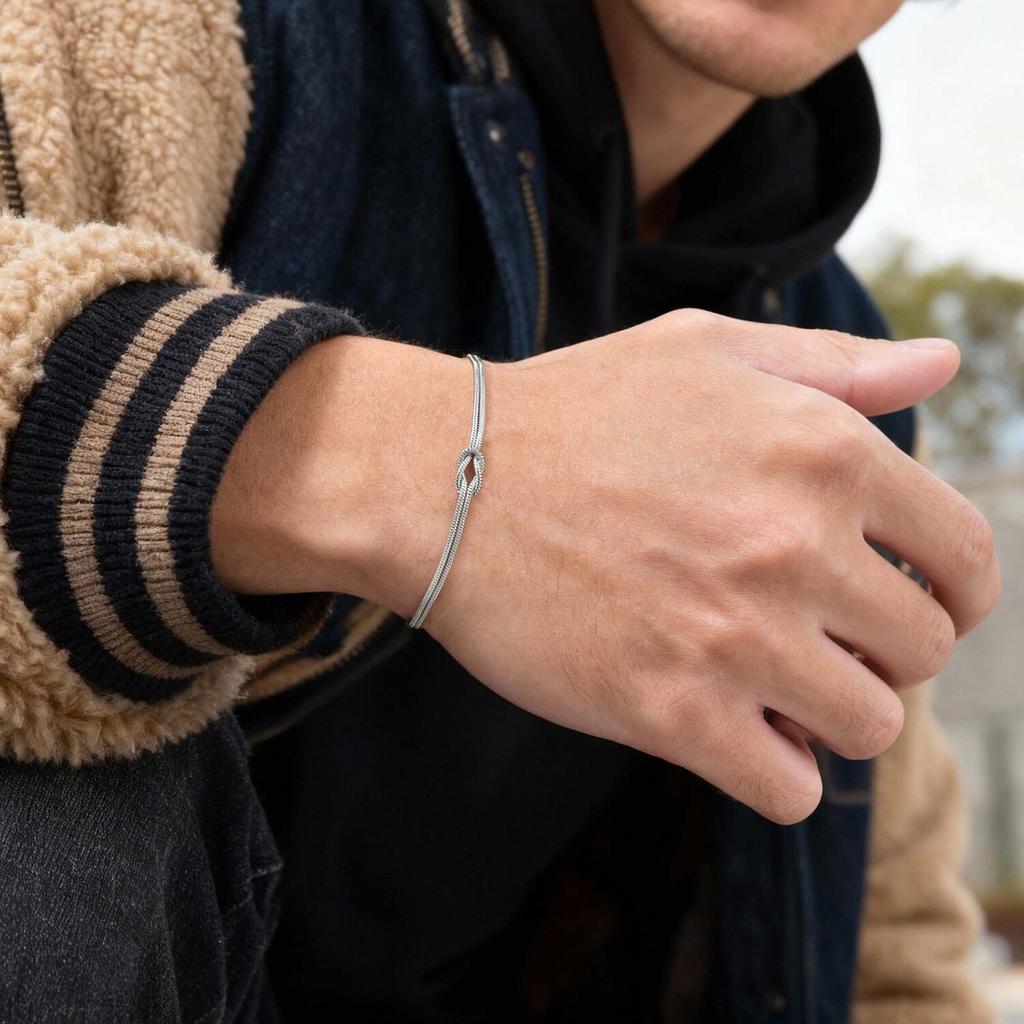 Matching Couple Bracelets, Dainty Gold Plated Love Knot Herringbone Chain, Relationship Jewelry Anniversary Valentine's Gift