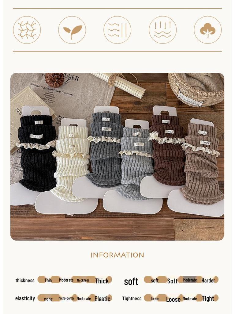 Girls' Korean Style Lace Trim Fold-over Slouch Socks - Thick Autumn/Winter Warm Calf Leg Warmers