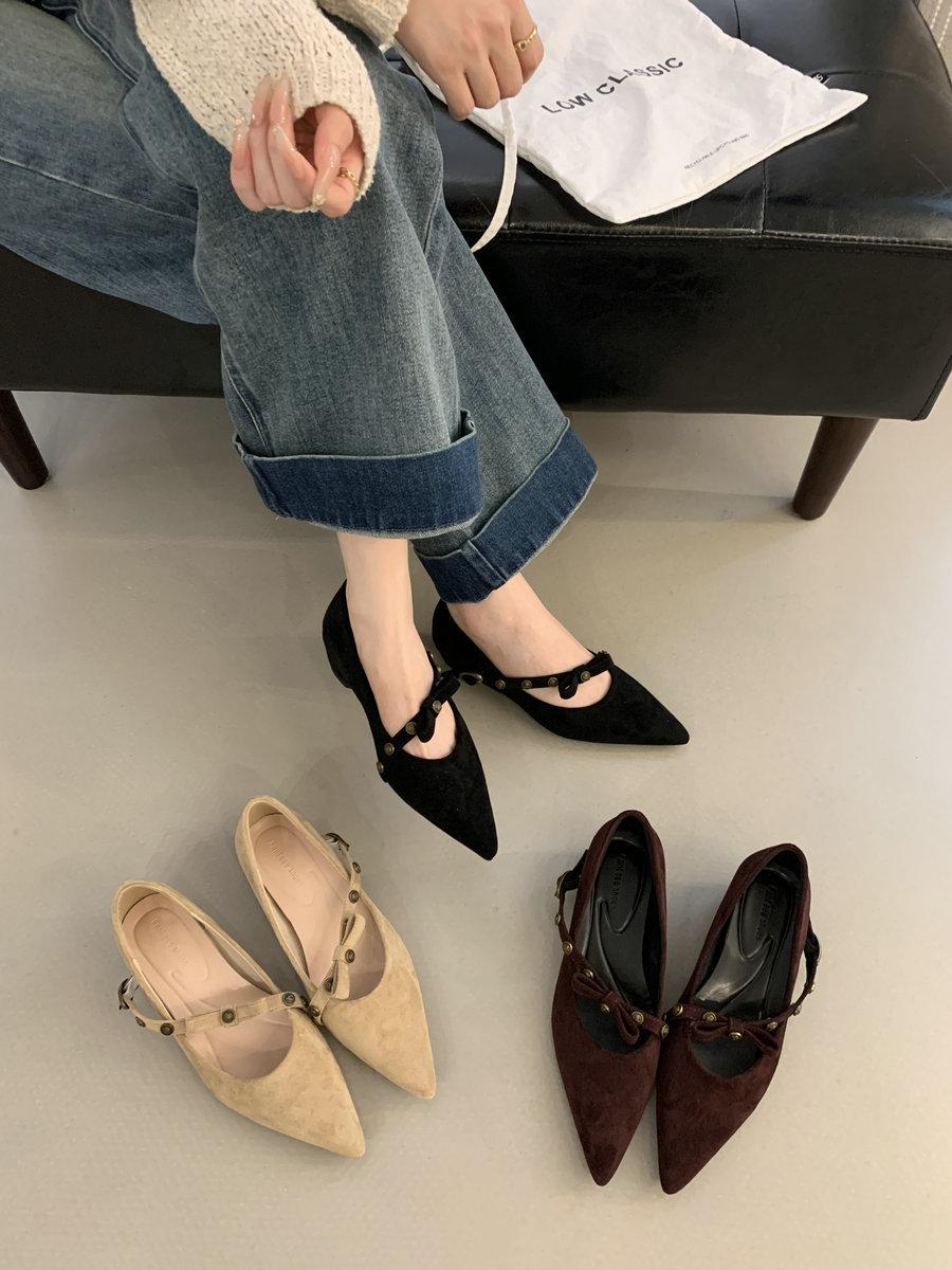 

New pointed rivets with Mary Jane temperament fashionable inner height increase 5CM not tired feet shallow mouth single shoes 39 фуксия