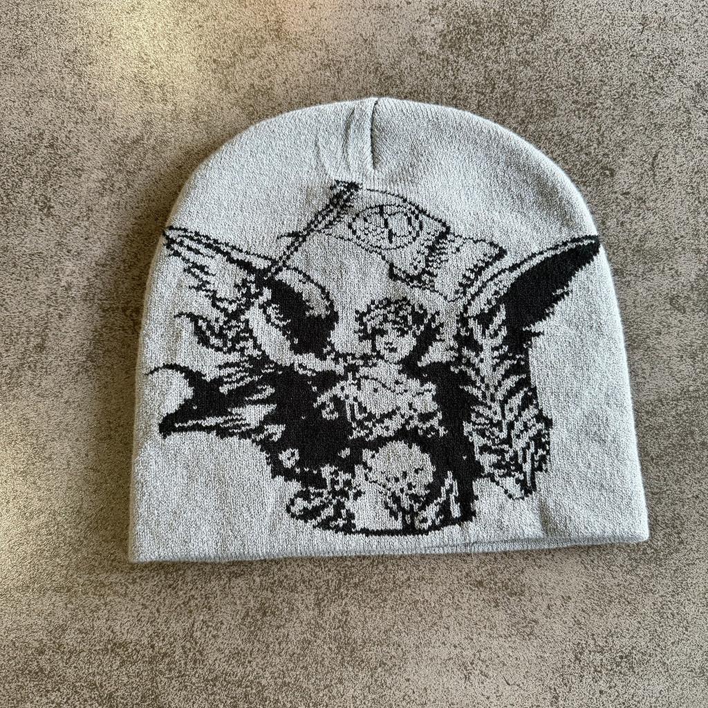 Kawaii Harajuku Knitted Beanie With Colorblock Pattern For Streetwear And Winter Warmth