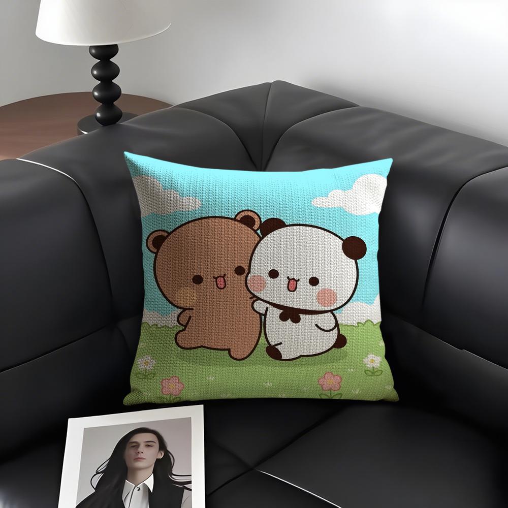 BBubu DubuU Cartoon Cushion Cover Natural Linen Organic Fabric DoubleSided Printing Sofa Home Decor Gift Pillow Case