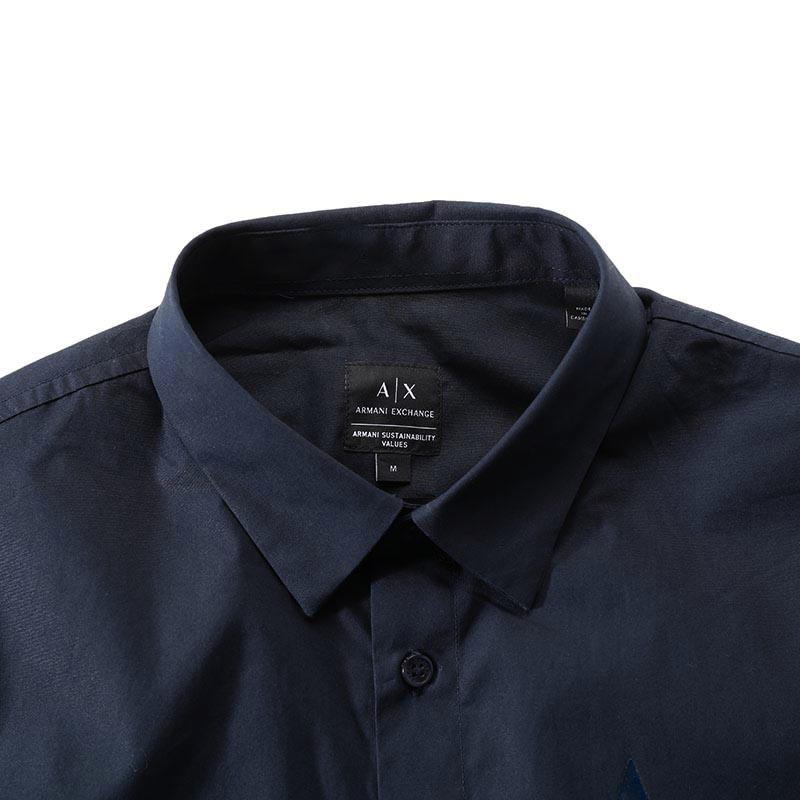 Armani Exchange FW23 Solid Logo Letter Print Long Sleeve Shirt Men Shirts Navy-Blue 6RZC06-ZNXLZ-1510