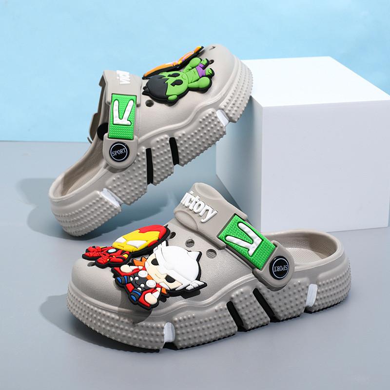 

Летние сабо с персонажами для мальчиков, варианты цветов: серый, белый, черный, дышащий дизайн, ЭВА 29 серый