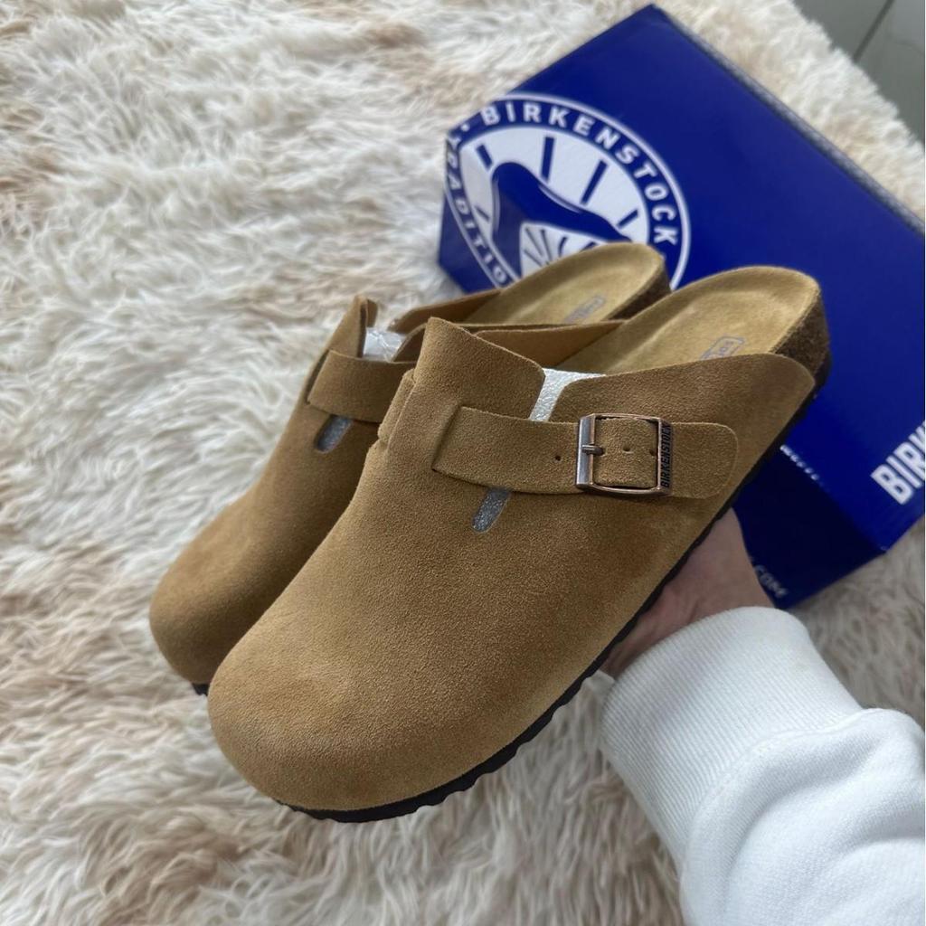 Unisex Genuine Leather Birkenstock Closed-Toe Clogs with Vintage Cork Platform