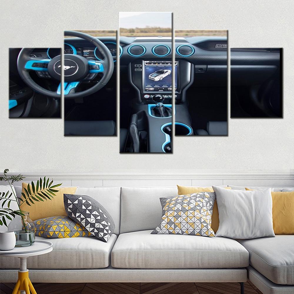 5 Pieces Modular Picture Prints Wall Art Home Decoration Ford Mustang Car Framed Canvas Painting For Living Room Bedroom Artwork