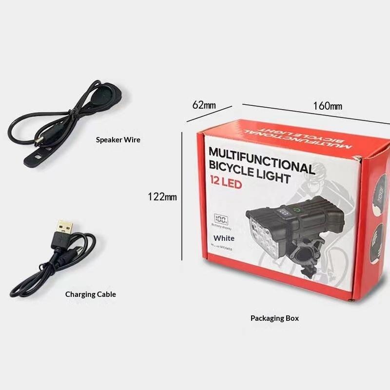 Bike Light With 140 Db Horntype-C Rechargeable Mountain Bike Deadlight 12 Led Bicycle Safety Light For Night Riding