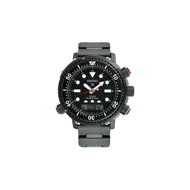 

SEIKO Prospex 40th Anniversary Limited Edition Multifunctional Dual Display Solar Diving Watch Solar Movement Steel Strap Men s Watch Black D SNJ037P1 чорний