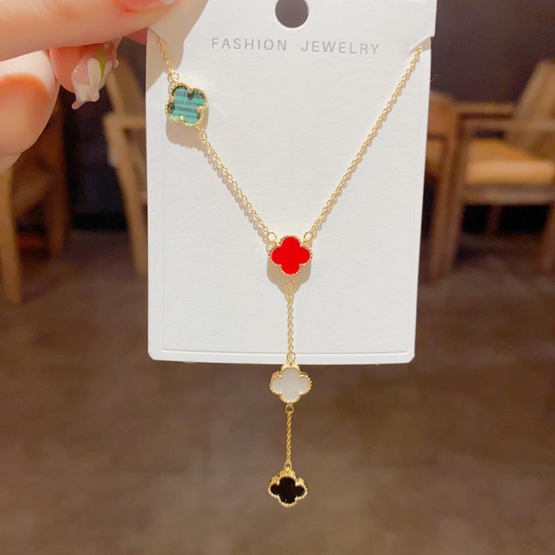 Minimalist Light-Luxury Four-Color Four-Leaf Clover Choker Necklace Bamboo Chain Copper Electroplated Fashionable Versatile