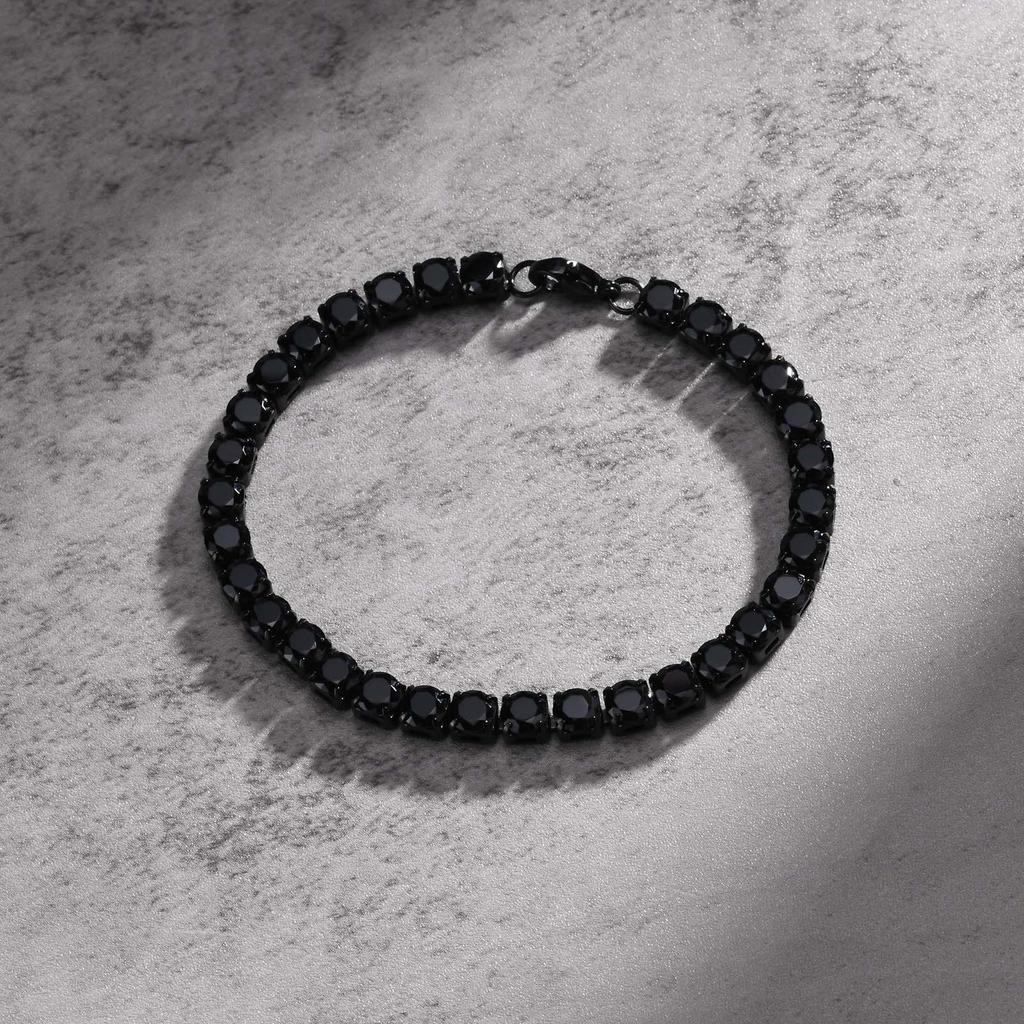 Stylish 5mm Tennis Chain Bracelets for Men, Waterproof Black Stainless Steel Link CZ Stone Wristband, Gifts for Him Jewelry