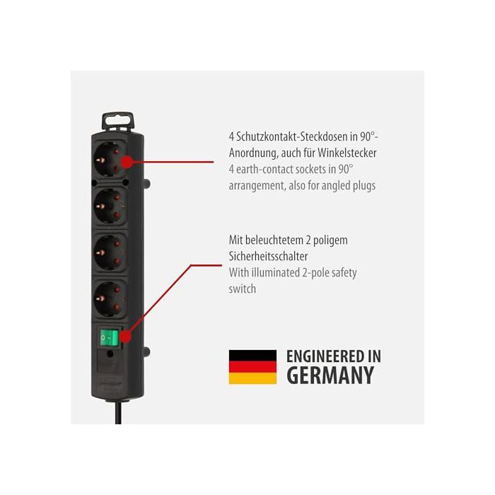 Multiprise - BRENNENSTUHL - Comfort-Line Plus - 4 prises - Noir - 16 A