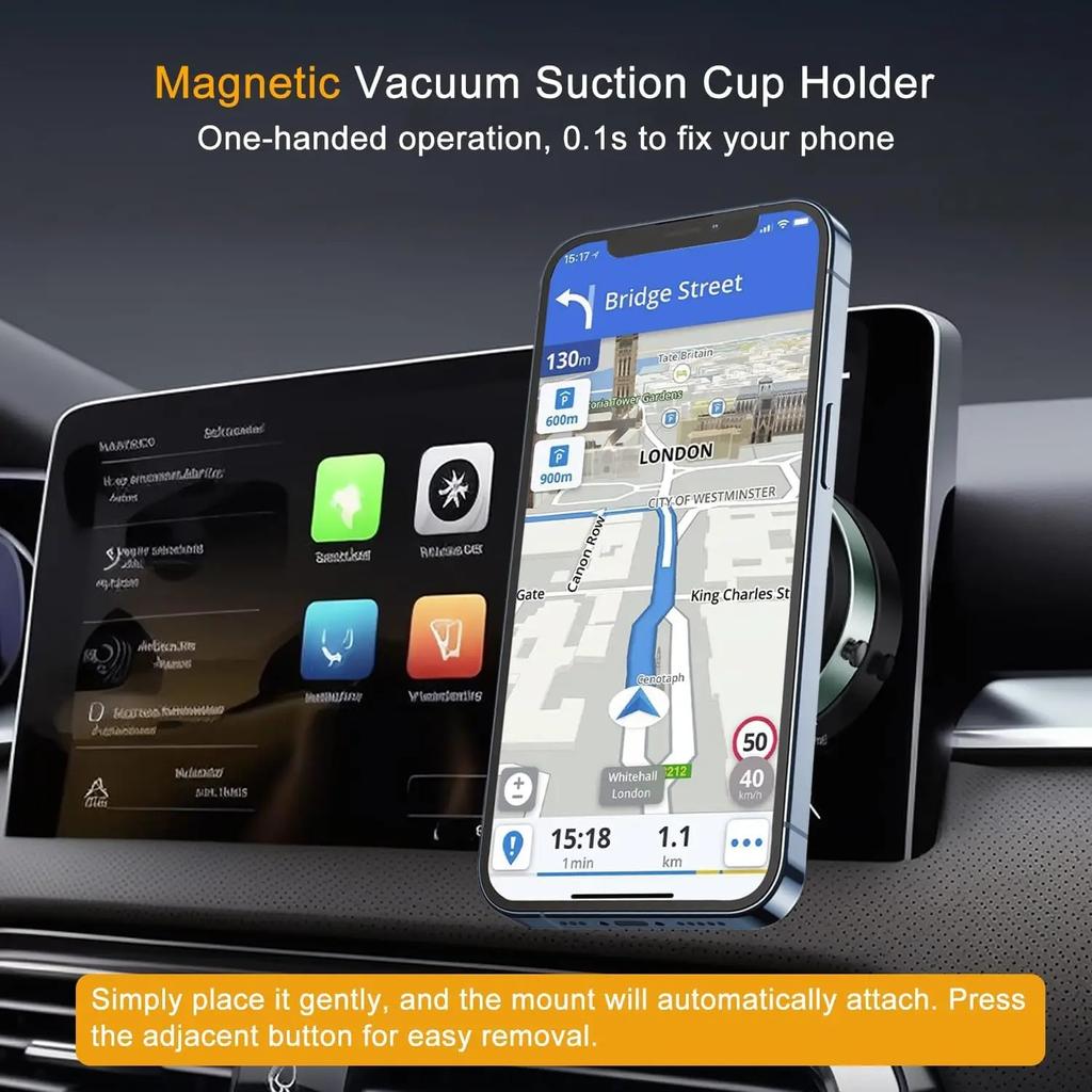 One-Hand Operated Magnetic Suction Car Phone Holder, Magnetic Suction Phone Mount for Car Compatible with Magsafe