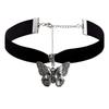 Gothic Dark Romantic Oxidized Silver Skull Butterfly Pendant Adjustable Black Deep Red Velvet Chokers Necklace for Woman Jewelry